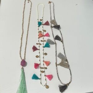 🌴 Bundle of 3 Beaded Tassel Necklaces